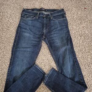 Hollister Men's Skinny Jeans in Dark Blue Denim